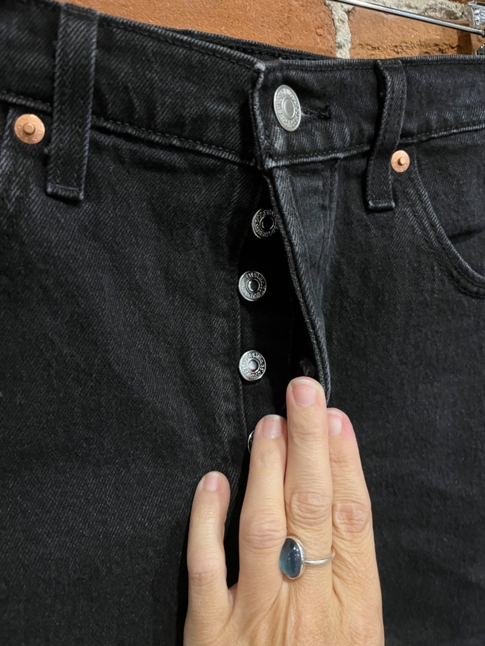 Levi's Black Buttonfly Ribcage Cut Off Shorts - Picture 6 of 7